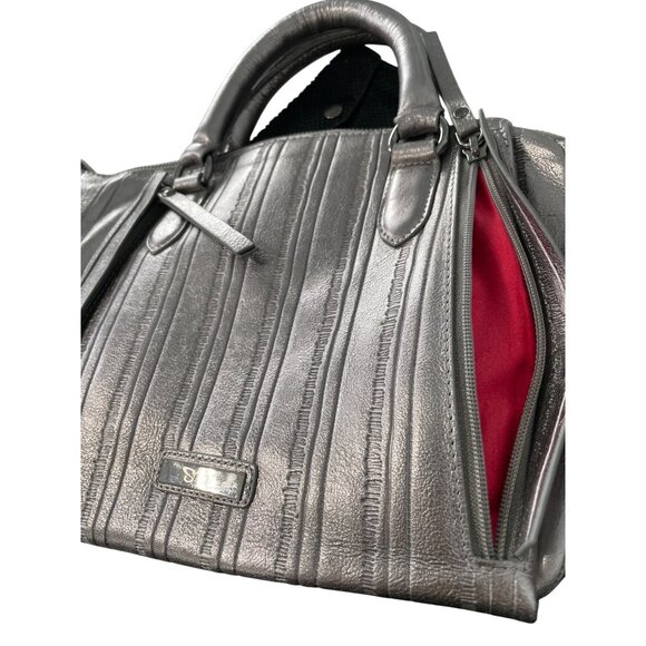 Sharif Legacy Caviar Snake Leather Satchel with Card Case Double Handle Silver - Picture 2 of 11